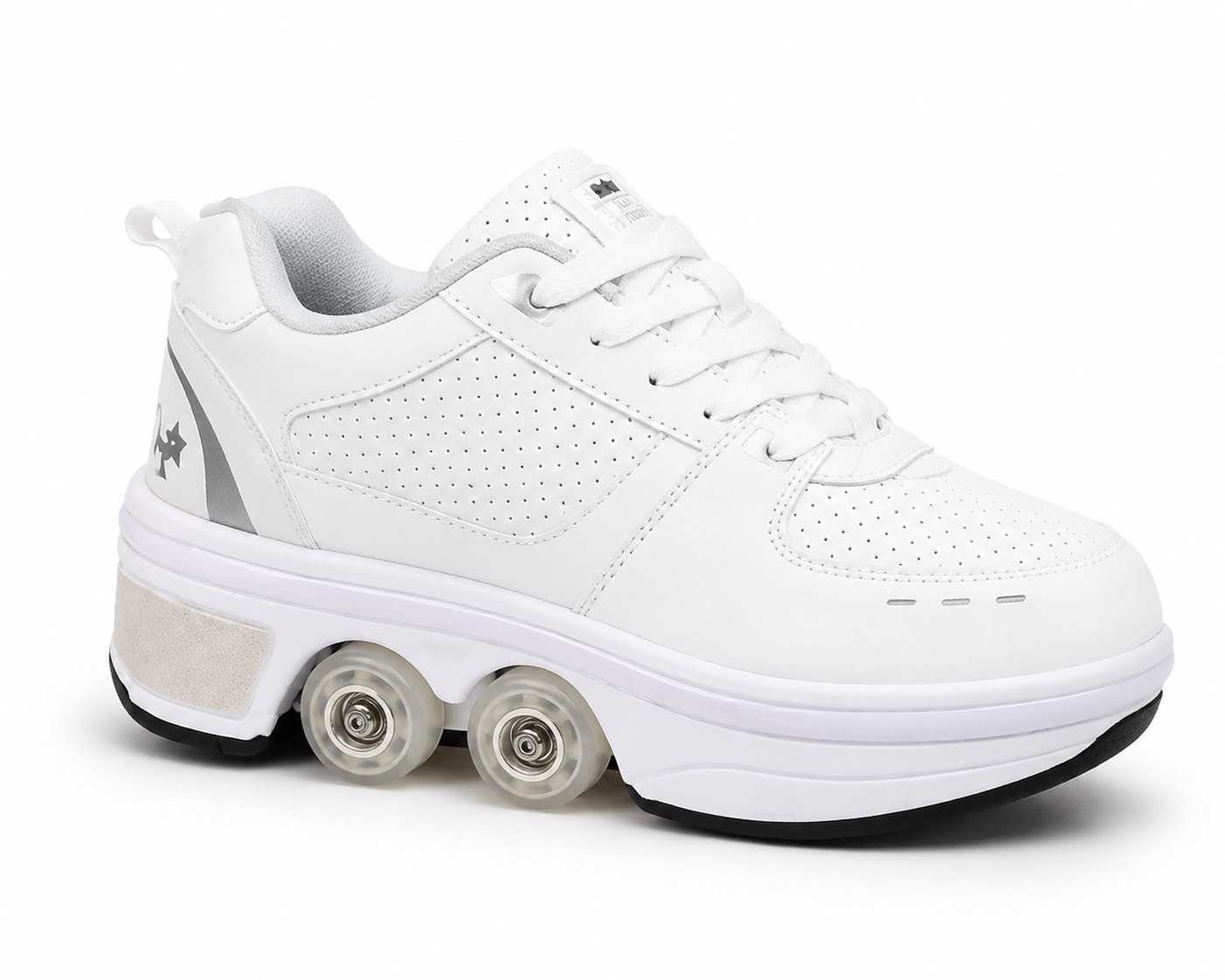 White Roller Skating Shoes for Kids & Adults | 2-Wheel Retractable Skate Sneakers | Casual Sports Shoes